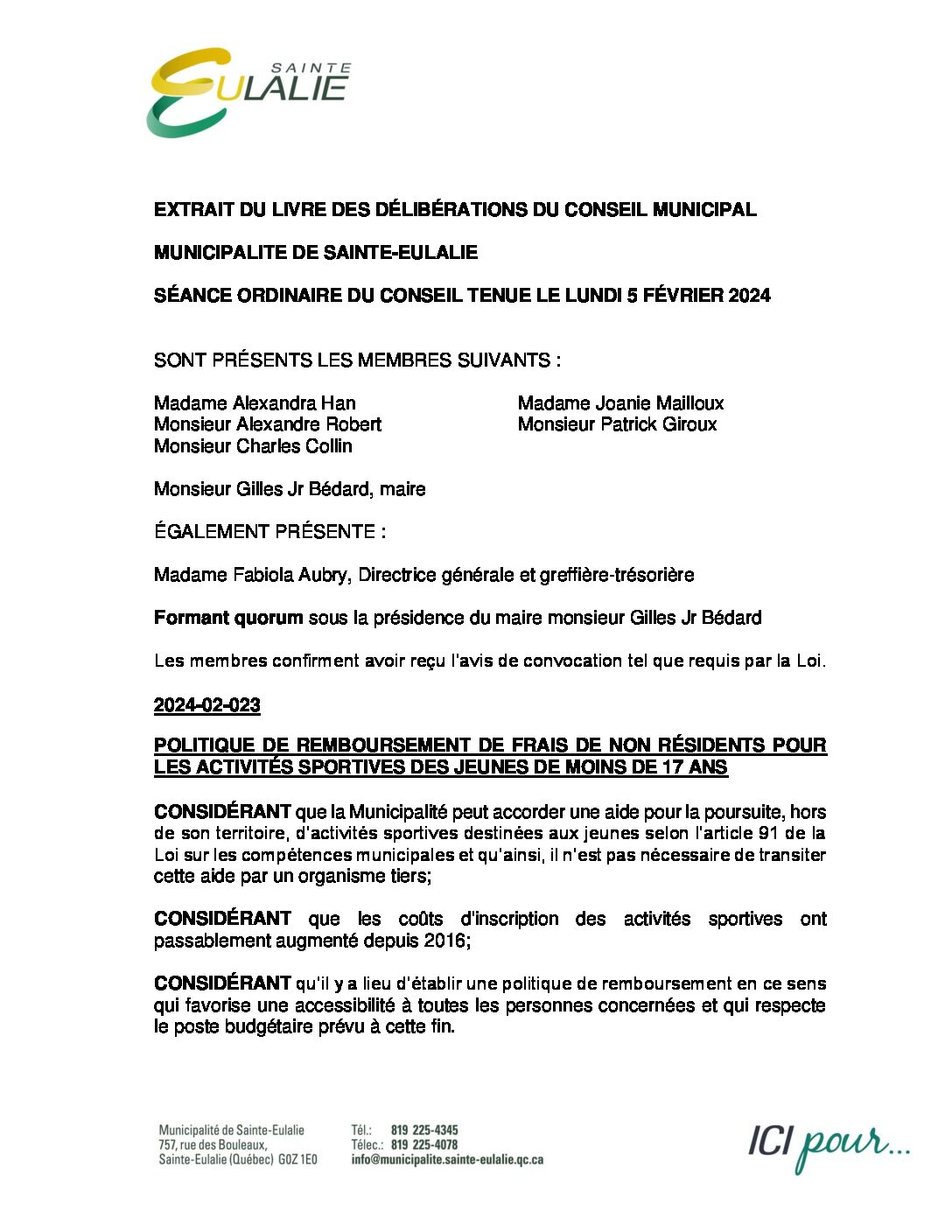 202402023_Politique non résidents Municipalité de SainteEulalie